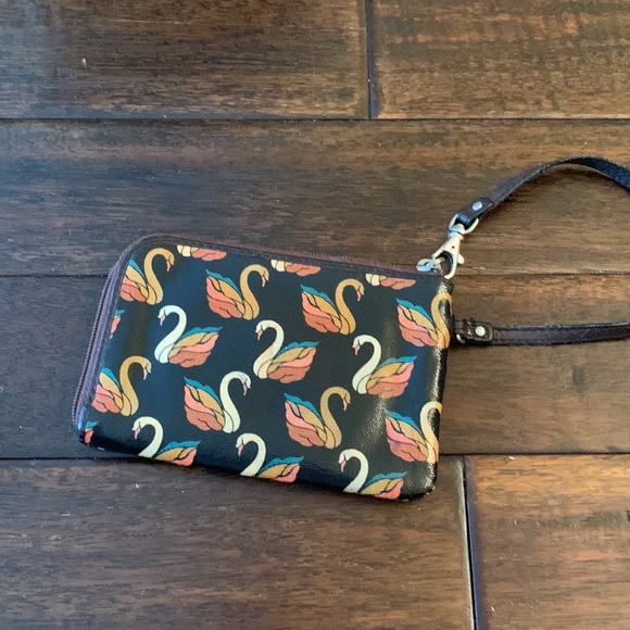 Fossil Swan 🦢 Zip Key-Per Wristlet EUC in brown - Picture 3 of 6